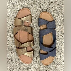 Lot of 2 Old Navy faux leather link strap sandals blue and rose gold size 9